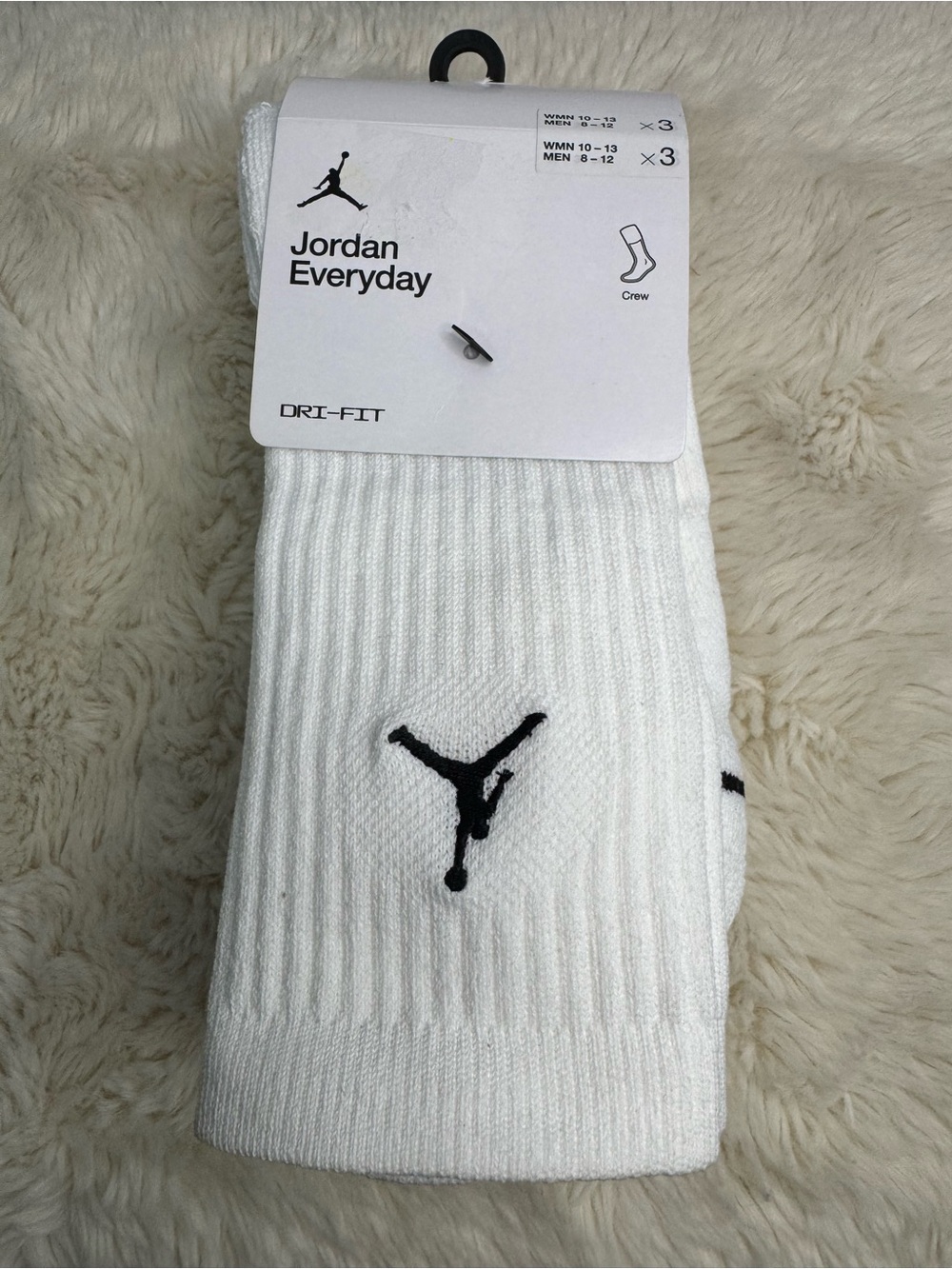 Jordan White Crew Socks with Black Jumpman Logo (3-Pack)